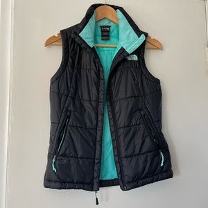 North Face Black/Mint Green Puffer Jacket Vest Size XS